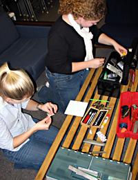 Anna and Rosie at a mounting workshop.